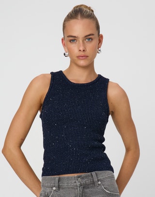 Sequin Knit Tank Top in The Blue Room
