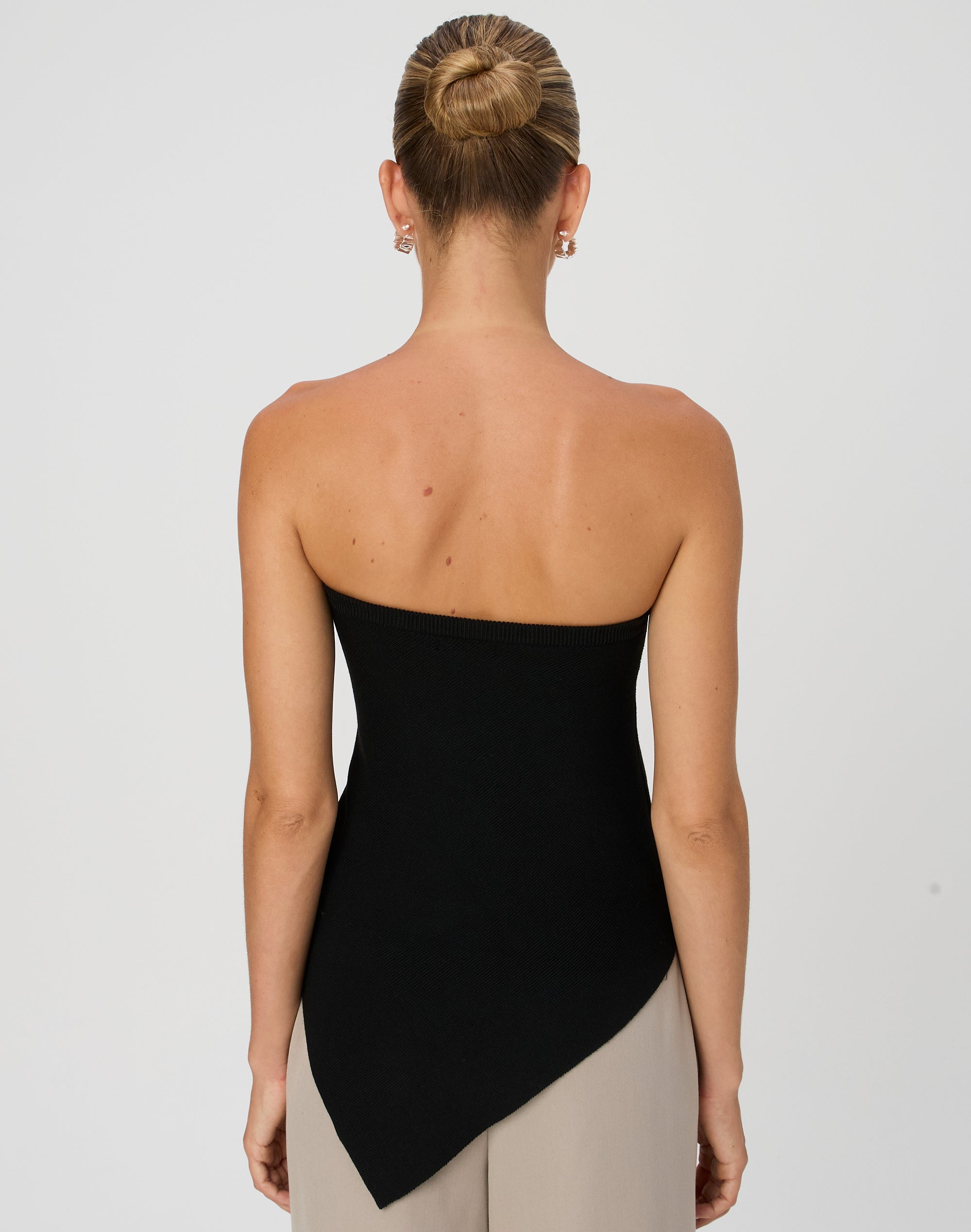 Strapless Asymmetrical Knit Top in Black