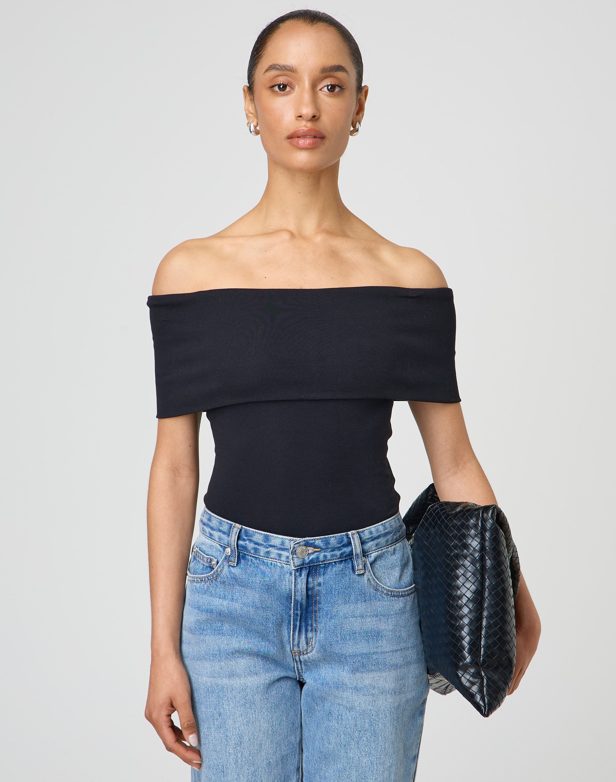 Black bardot top short sleeve sale