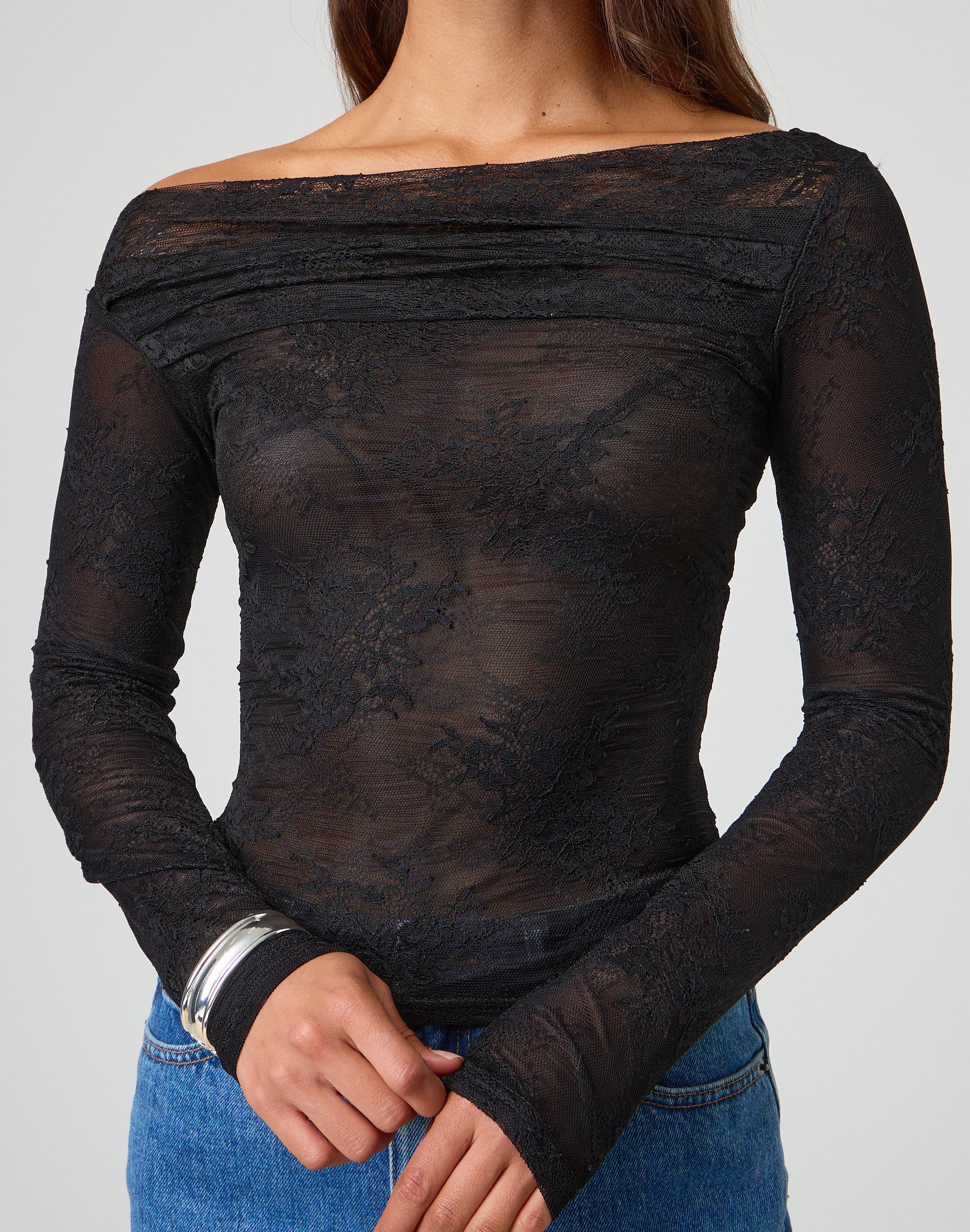 Lace Off Shoulder Long Sleeve Top