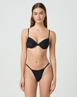 Textured Black Push-Up Balconette Bikini Top - Top Cotele-Preto  Balconet-Pushup