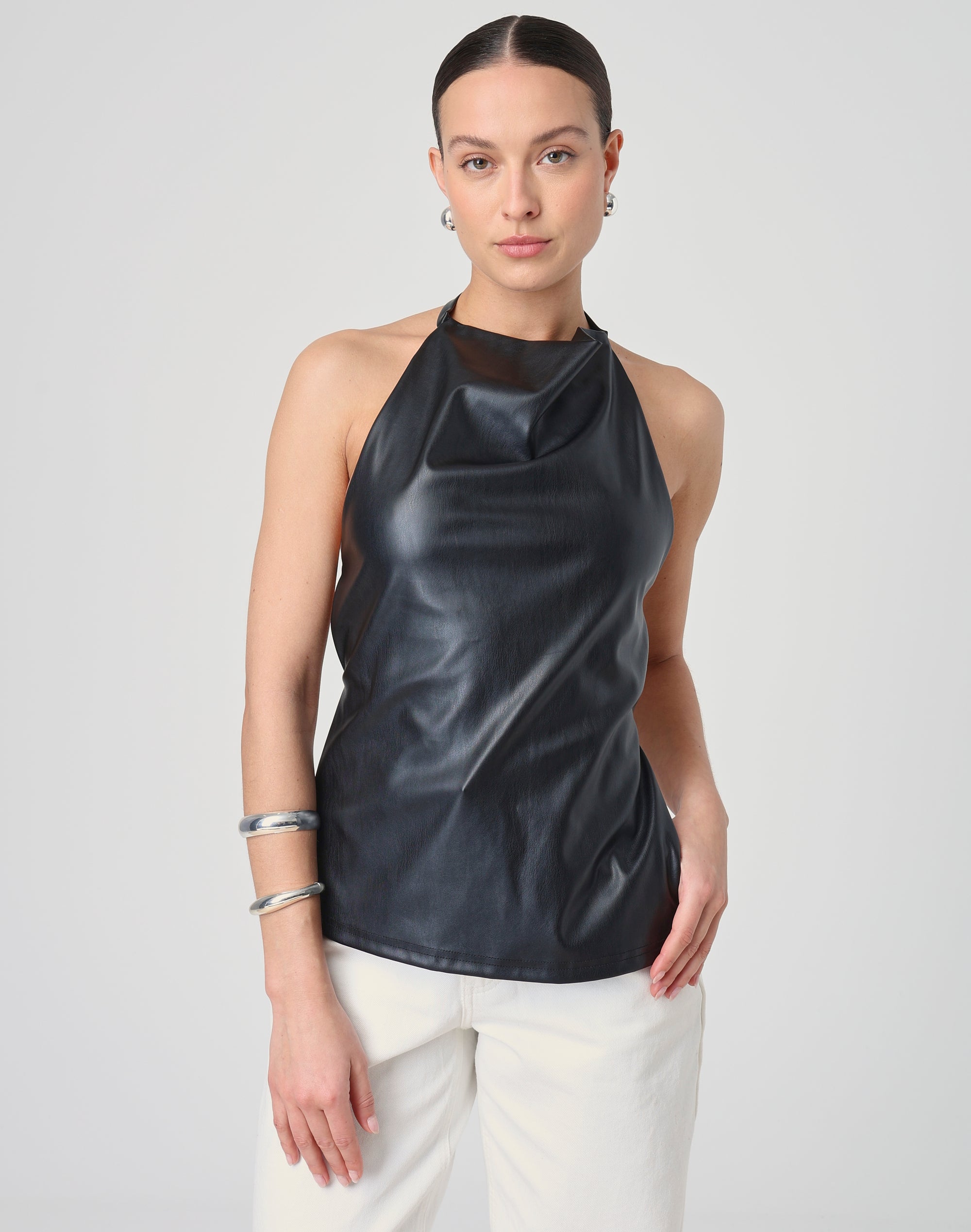 Leather high neck top hotsell