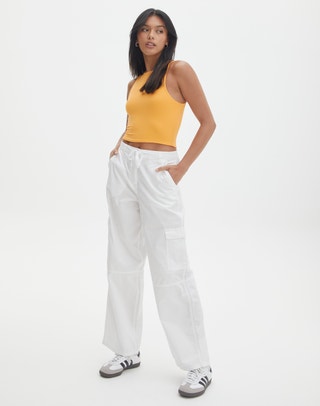 Double Button Wide Leg Pant in Shadow Dancer