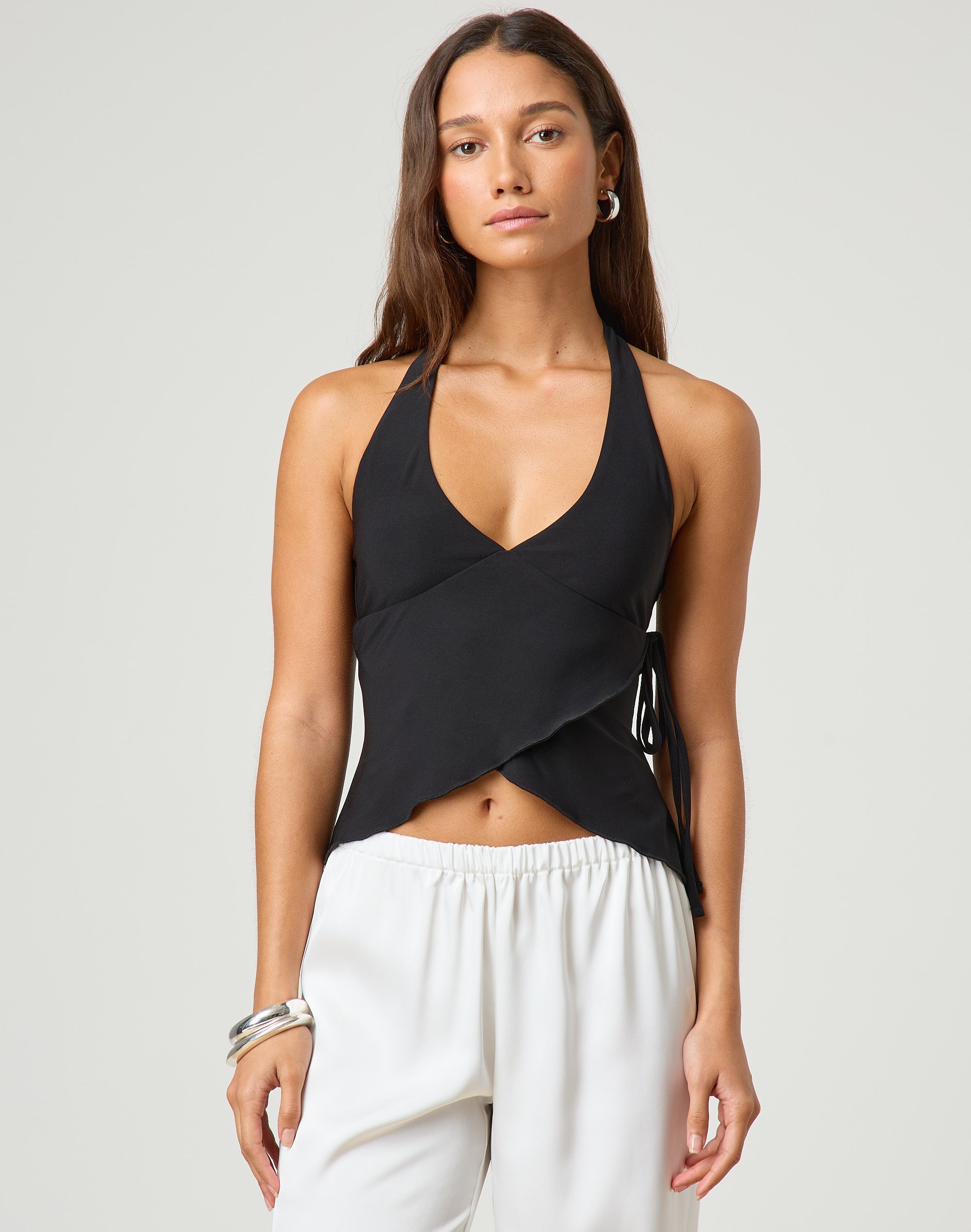 Black wrap halter top on sale