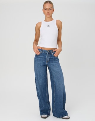 Mid Rise Baggy Leg Puddle Jean in Riley Vintage Wash