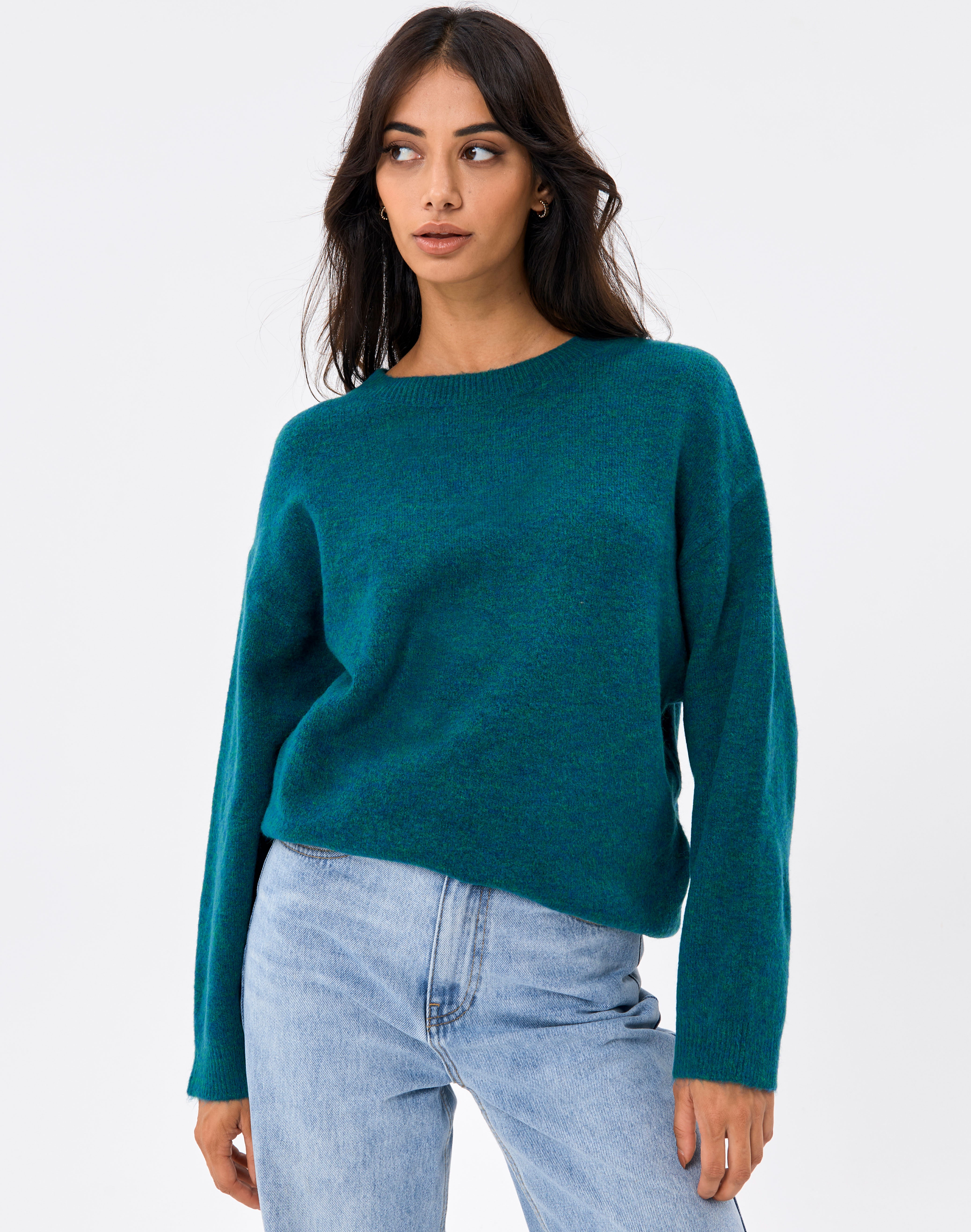 green knit jumper