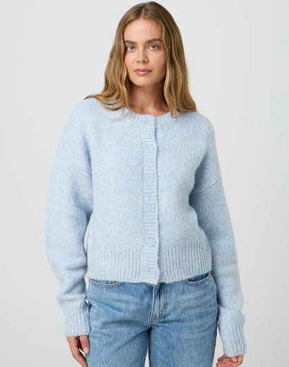 Cosy Knit Cardigan in Baby Blue Marle | Glassons