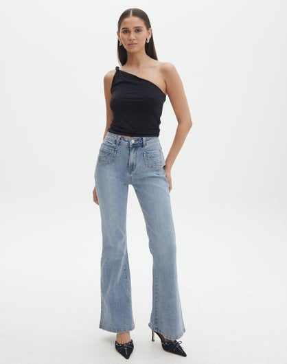 High Rise Boot Cut Jean in Justin Ice Wash