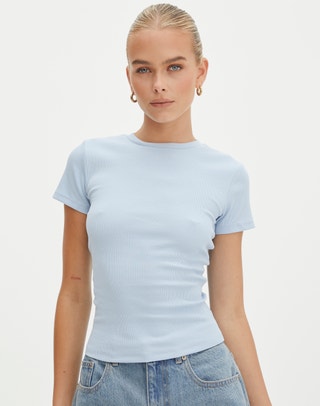 ASOS DESIGN cropped t-shirt with wide neck and cap sleeve in brown