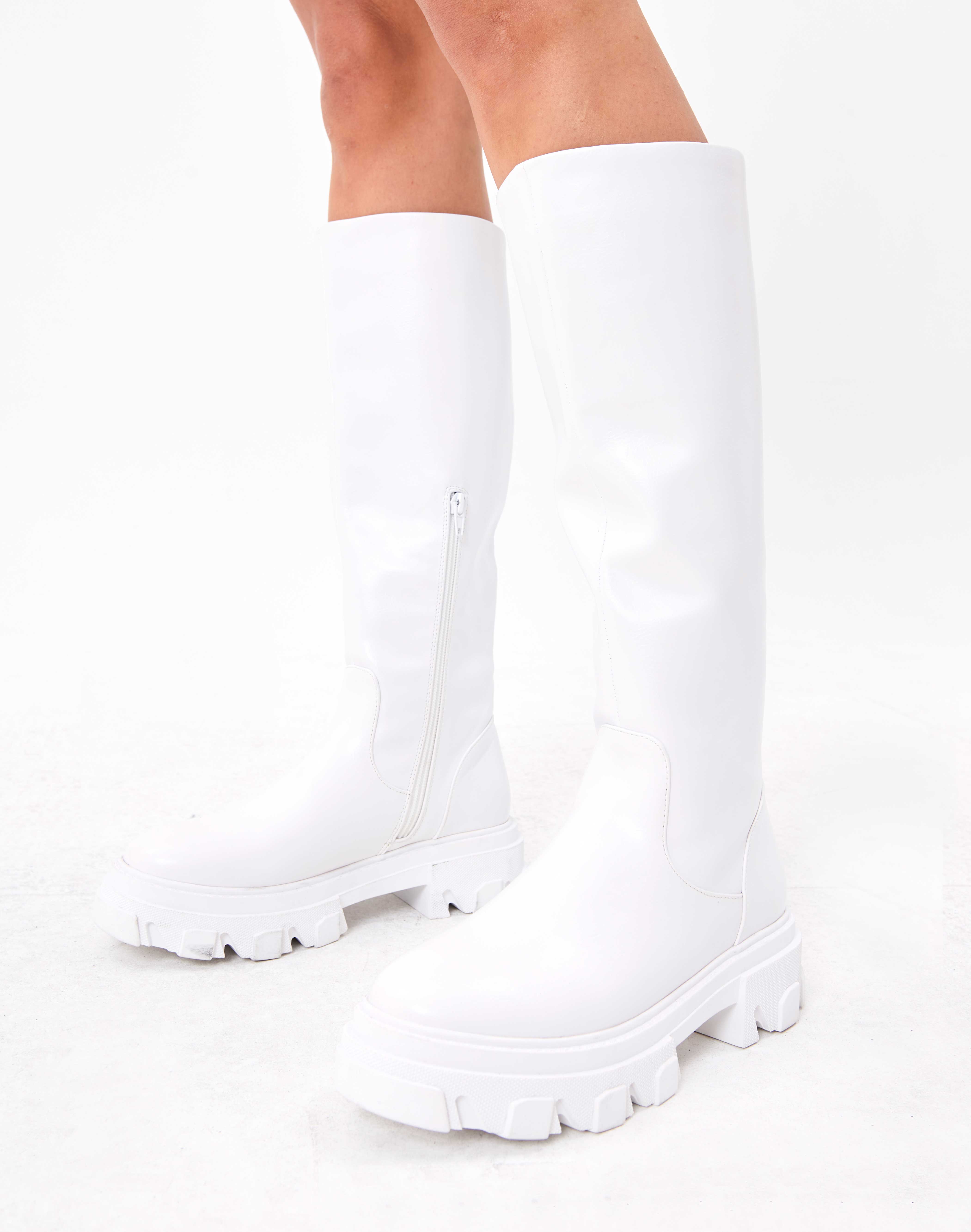 faux leather white boots