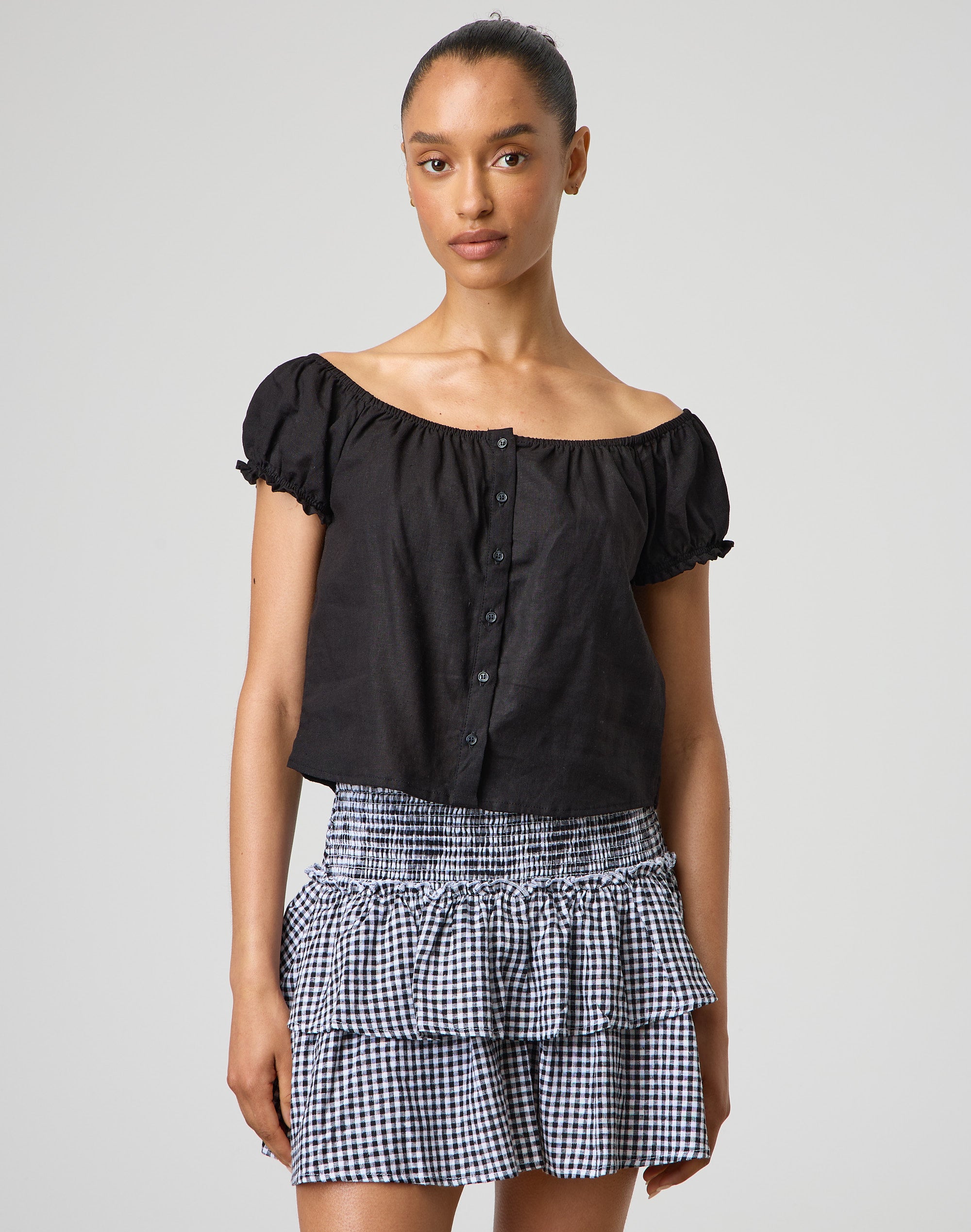 Ruffle Gingham Mini Skirt in Lily Black White Ghm Glassons