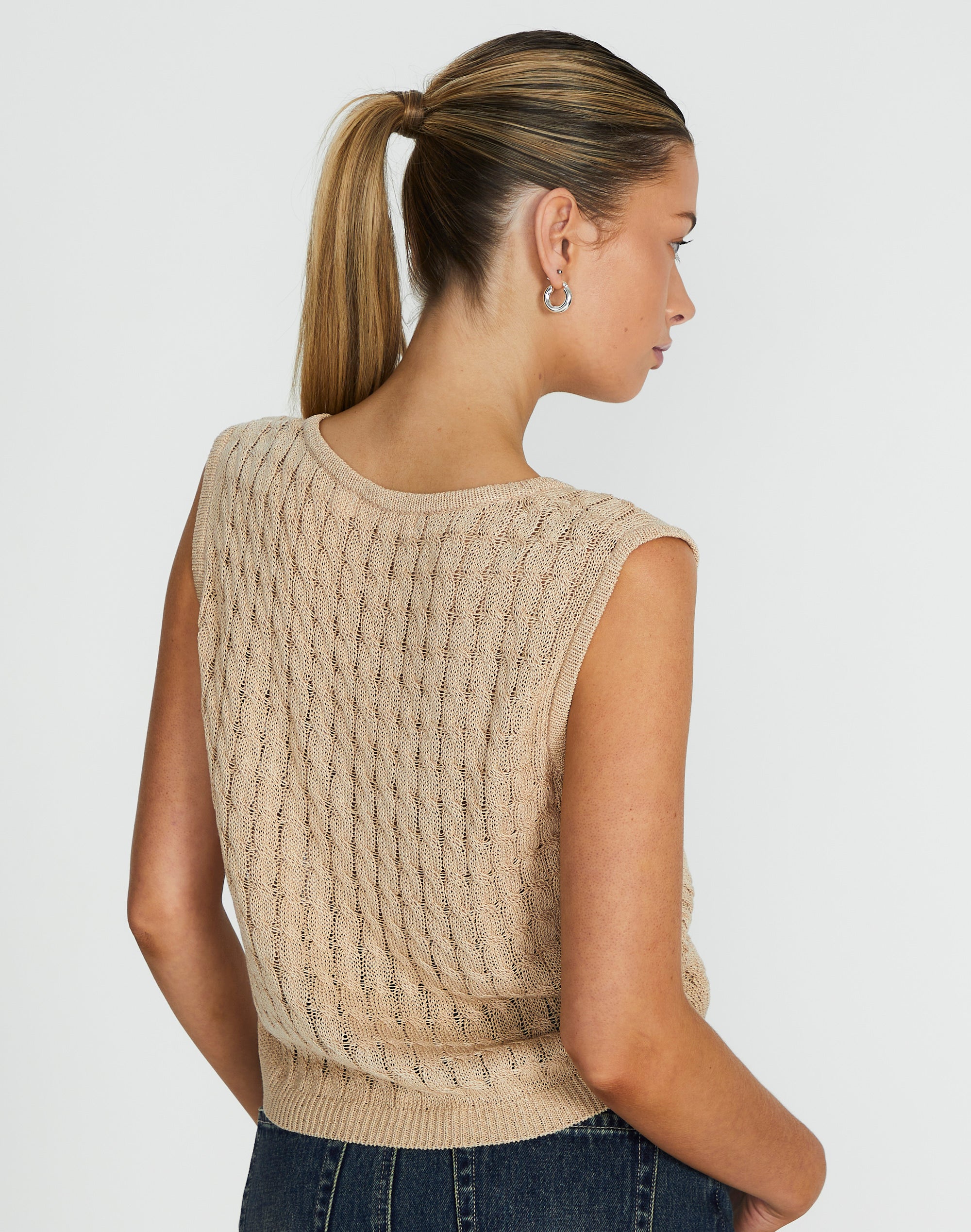Cable Knit Cropped Vest in Neutral | Glassons