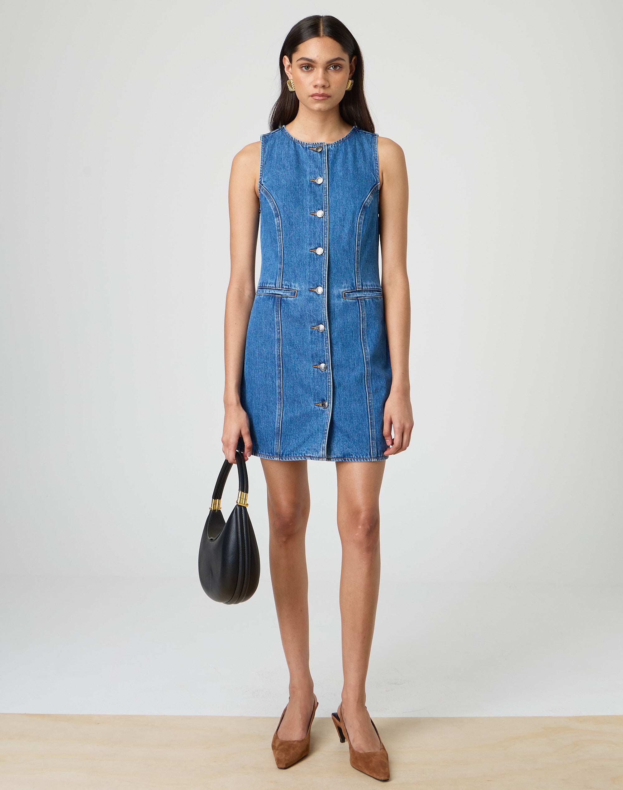 Button denim dress hotsell