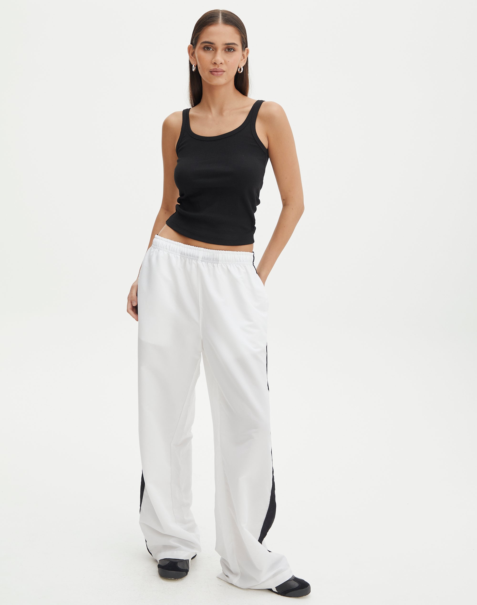 ASOS DESIGN wide leg trouser in stripe with waistband detail in grey