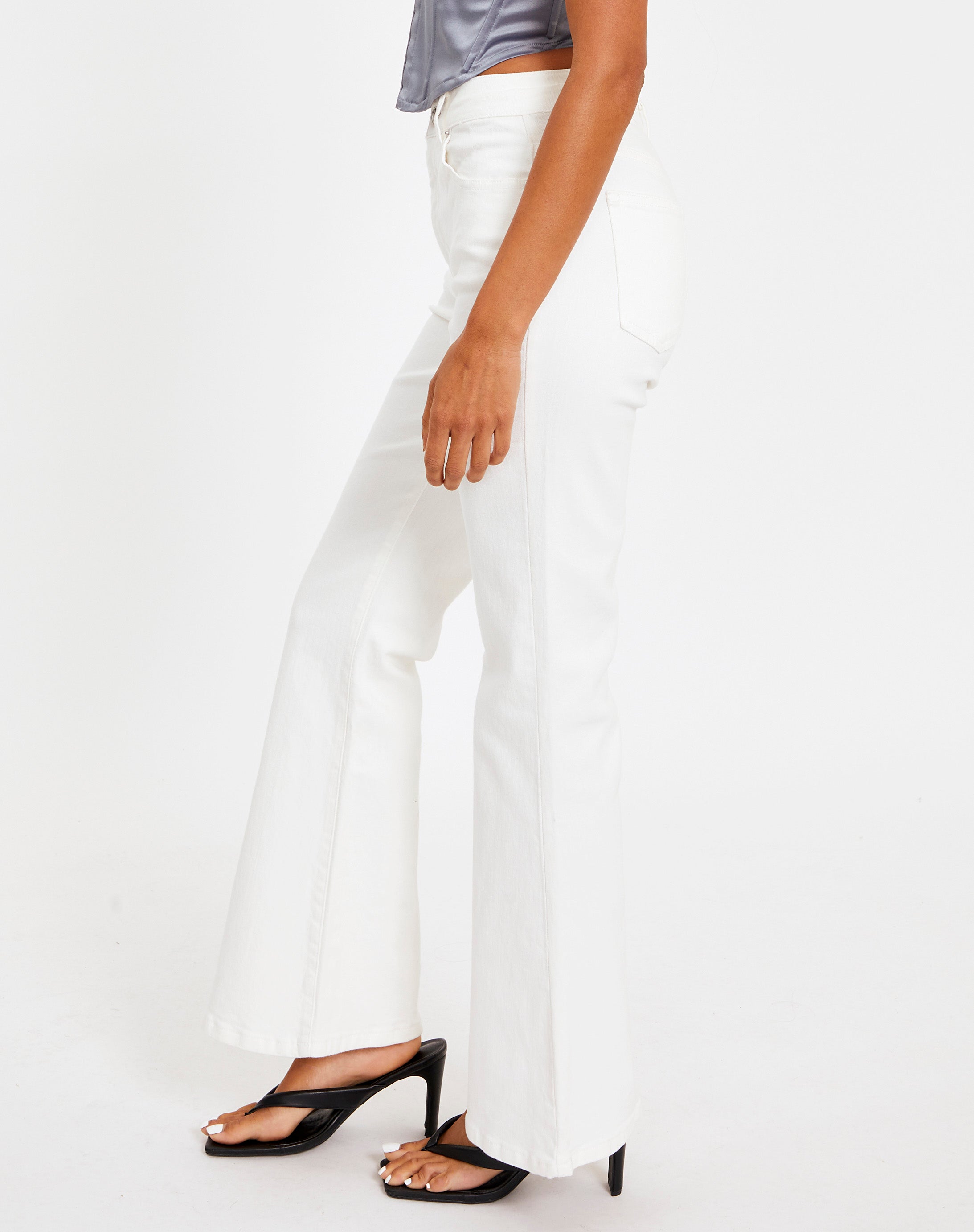 mid rise white flare jeans