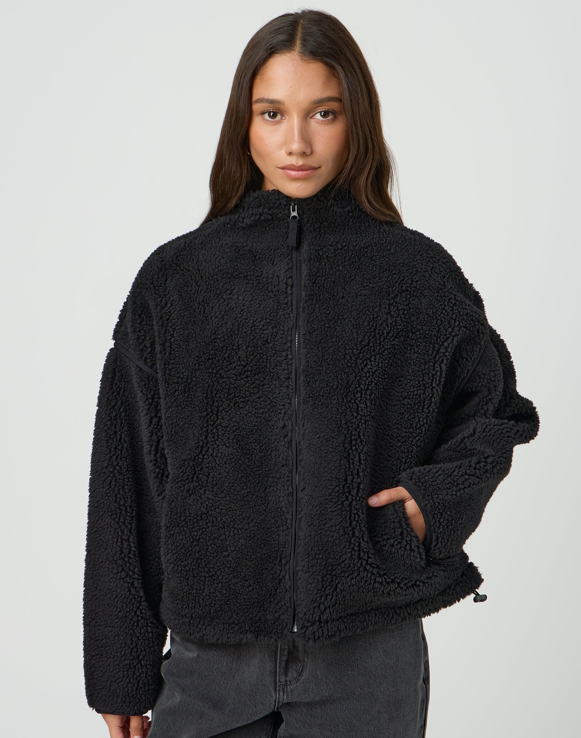 Teddy Zip Up Jacket in Black Glassons