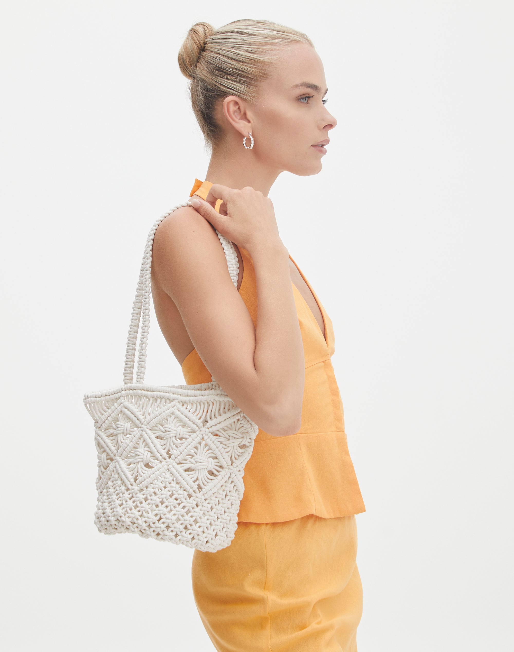 White macrame online bag