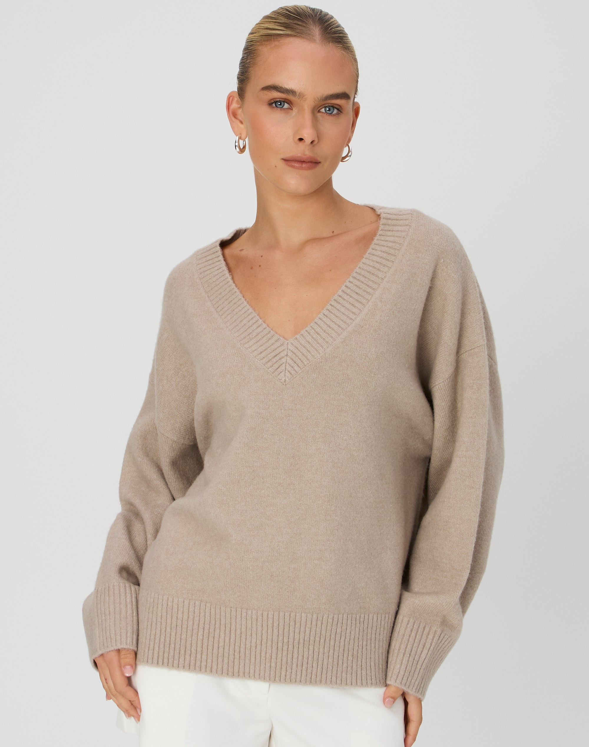 Cosy V Neck Knit Jumper in On The Rocks Glassons