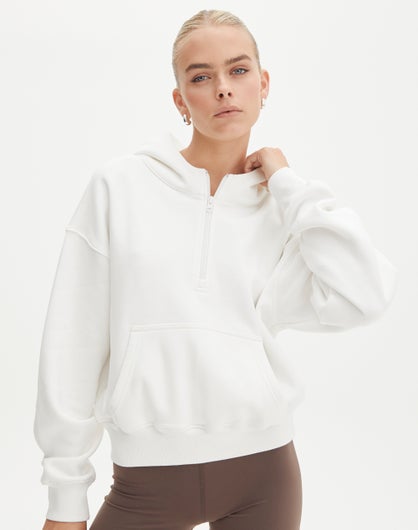 Quarter Zip Hoodie Jumper in Milk | Glassons