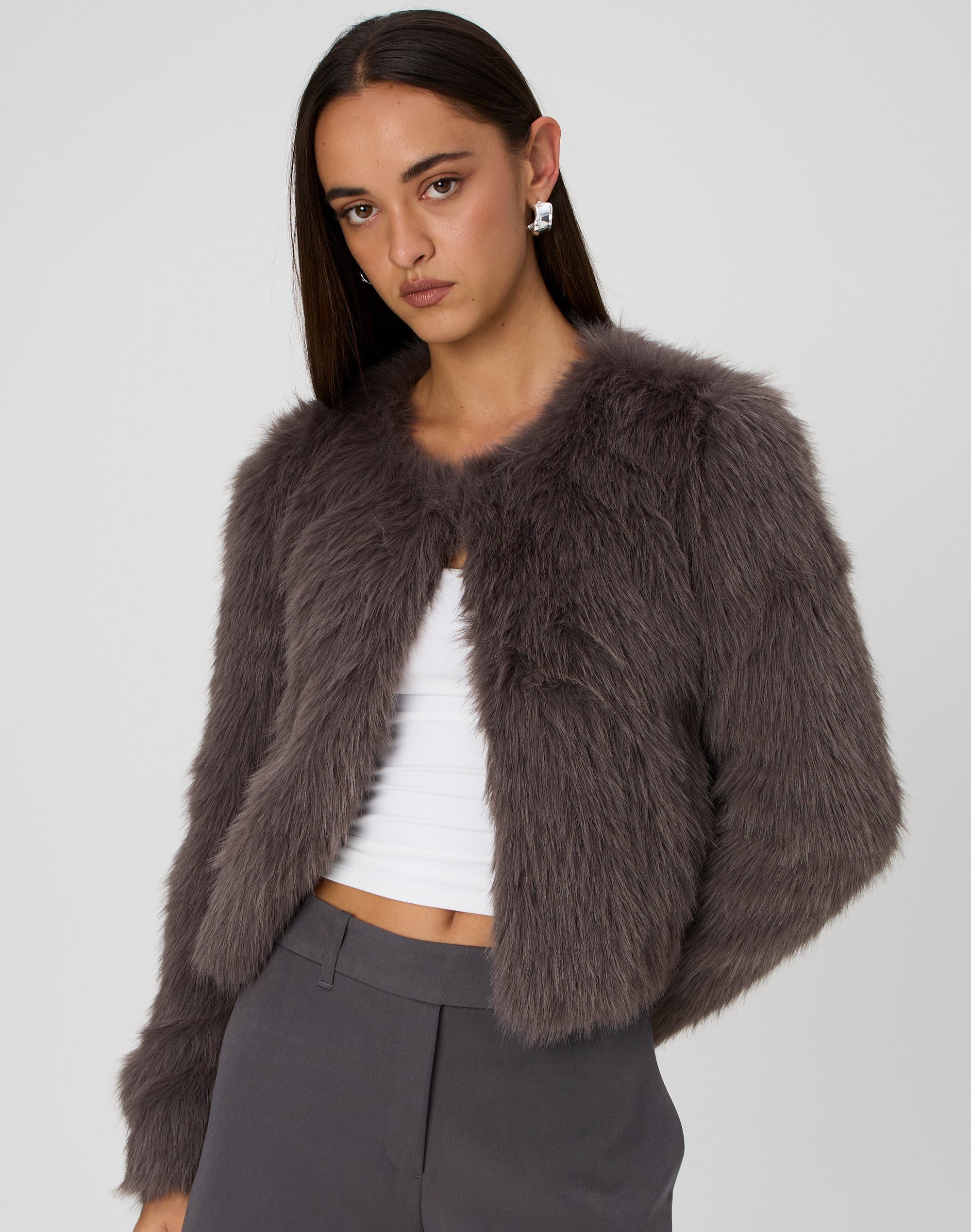 Faux Fur Jacket in Grey Slay | Glassons
