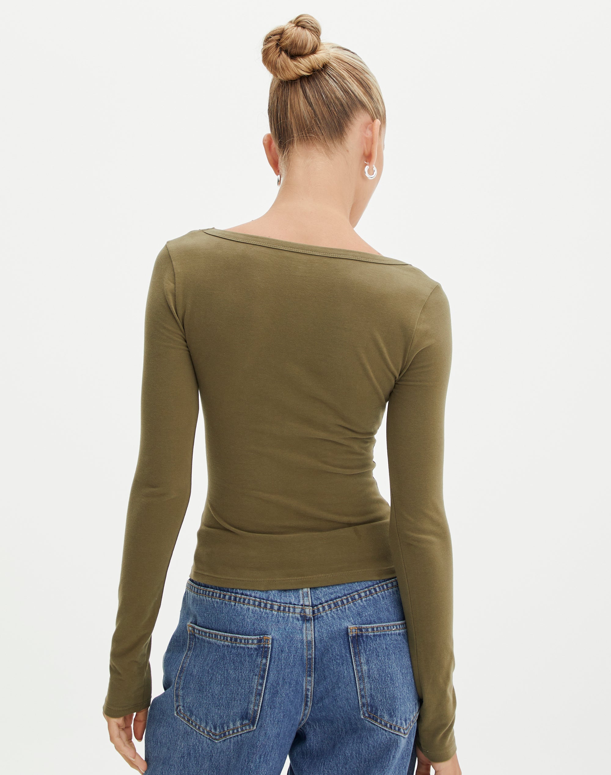 Cotton Square Neck Long Sleeve Top