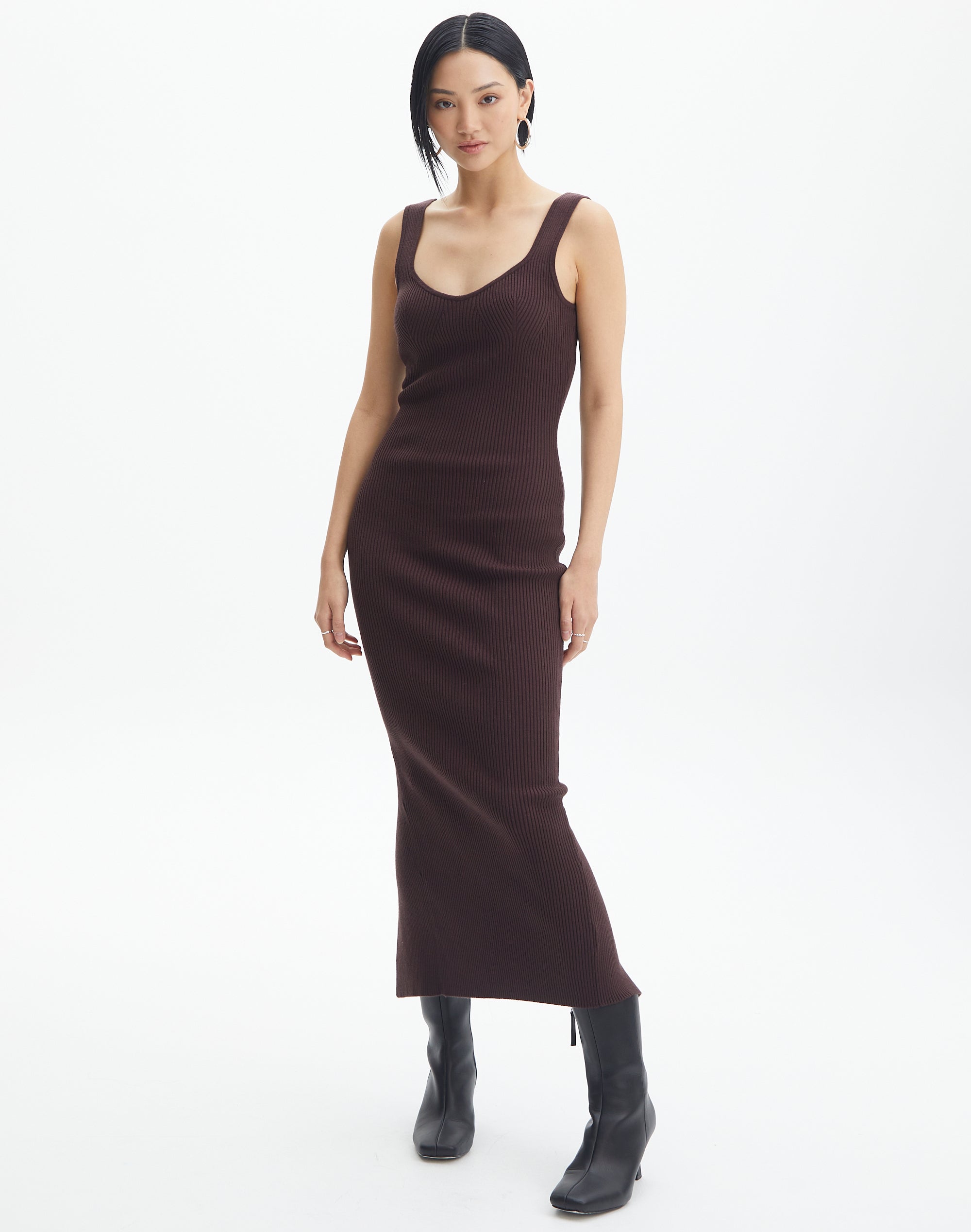 Scoop Neck Ribbed Knit Midi Dress in Its Soy Cute