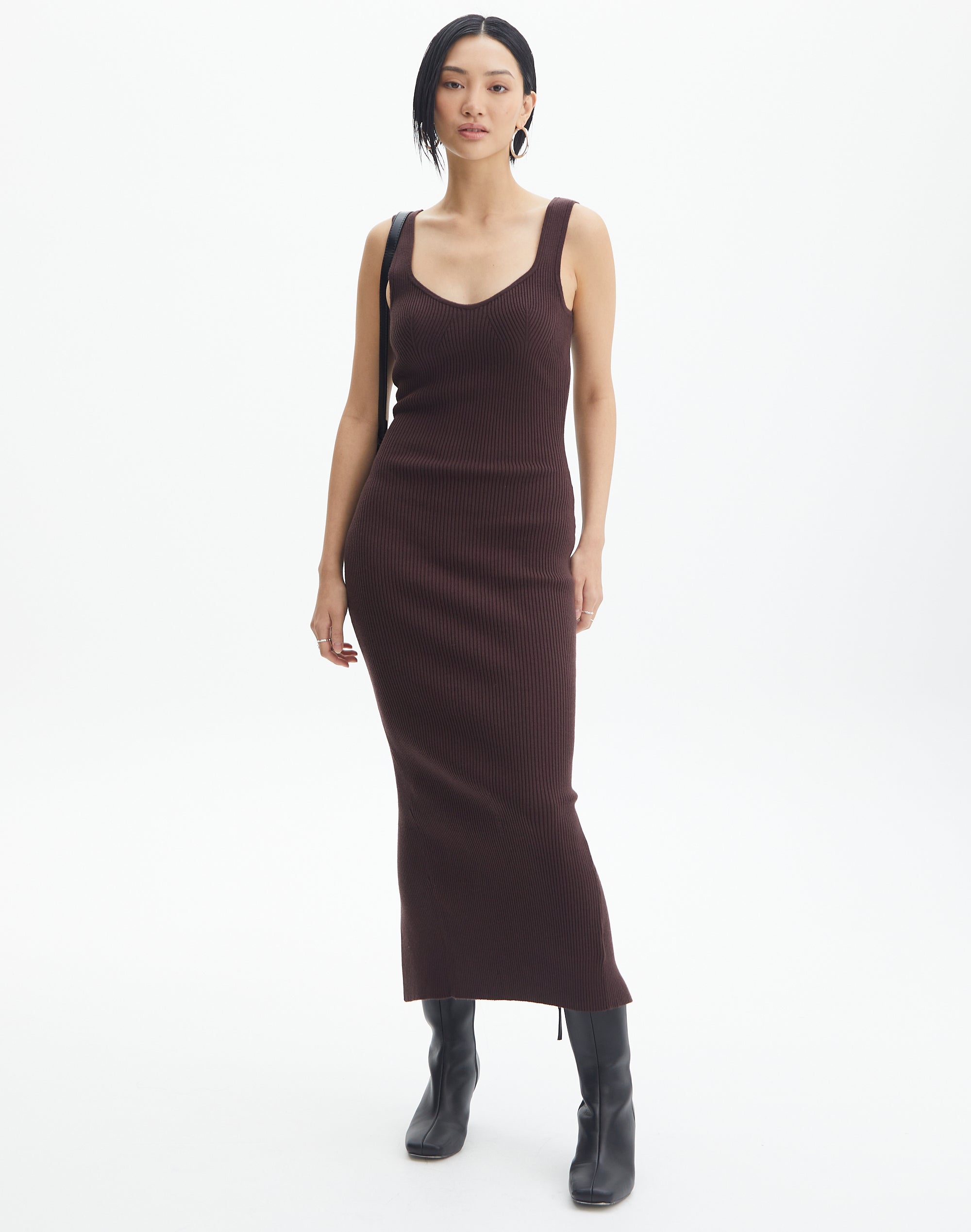 Scoop Neck Ribbed Knit Midi Dress in Its Soy Cute