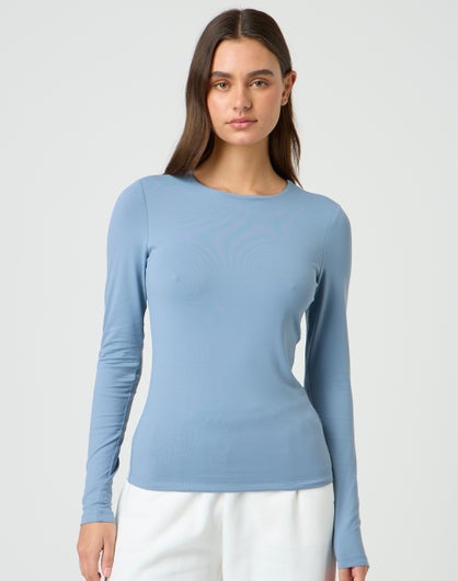 Supersoft Longline Long Sleeve Top in Blissful Blue | Glassons