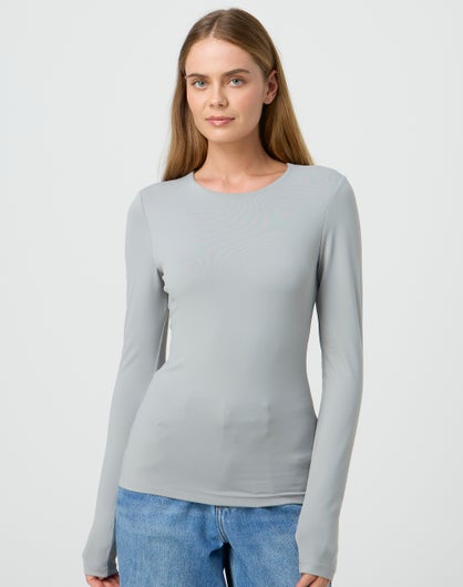 Supersoft Longline Long Sleeve Top in Grey Slay | Glassons