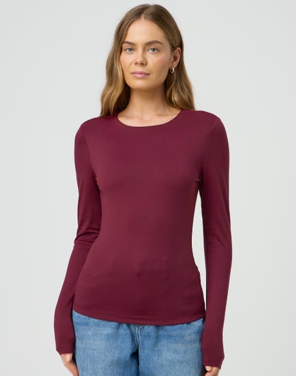 Supersoft Longline Long Sleeve Top in Moody Plum | Glassons