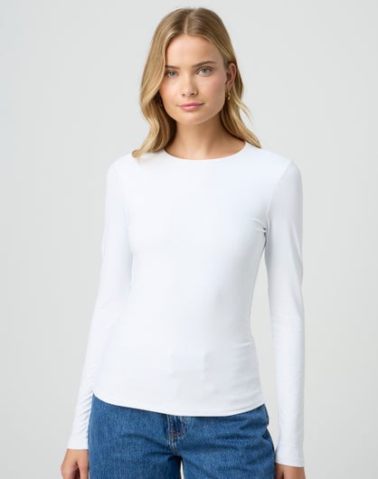 Supersoft Longline Long Sleeve Top in White | Glassons