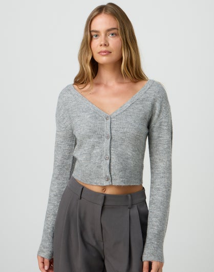 Off Shoulder Cardigan in Grey Marle | Glassons