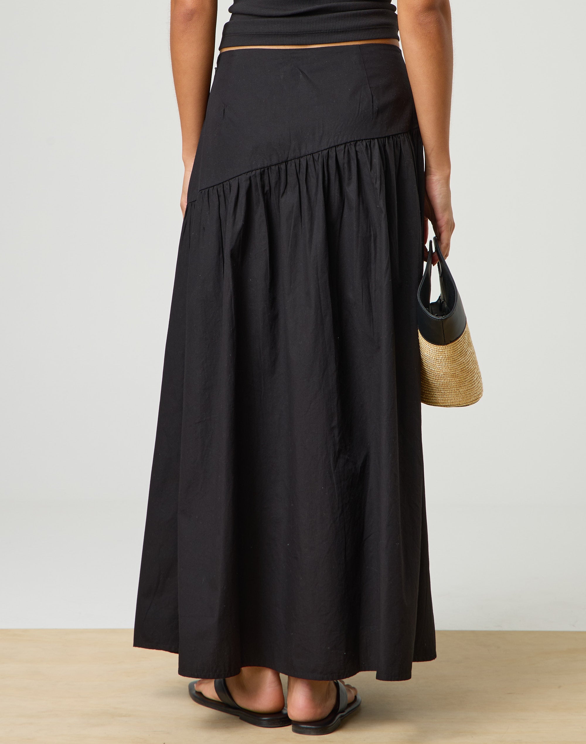 Poplin Low Rise Asymmetrical Maxi Skirt