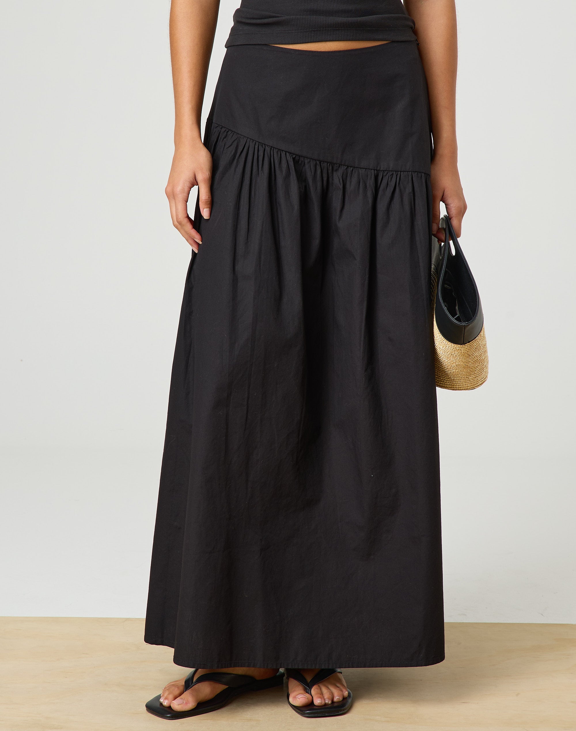 Poplin Low Rise Asymmetrical Maxi Skirt