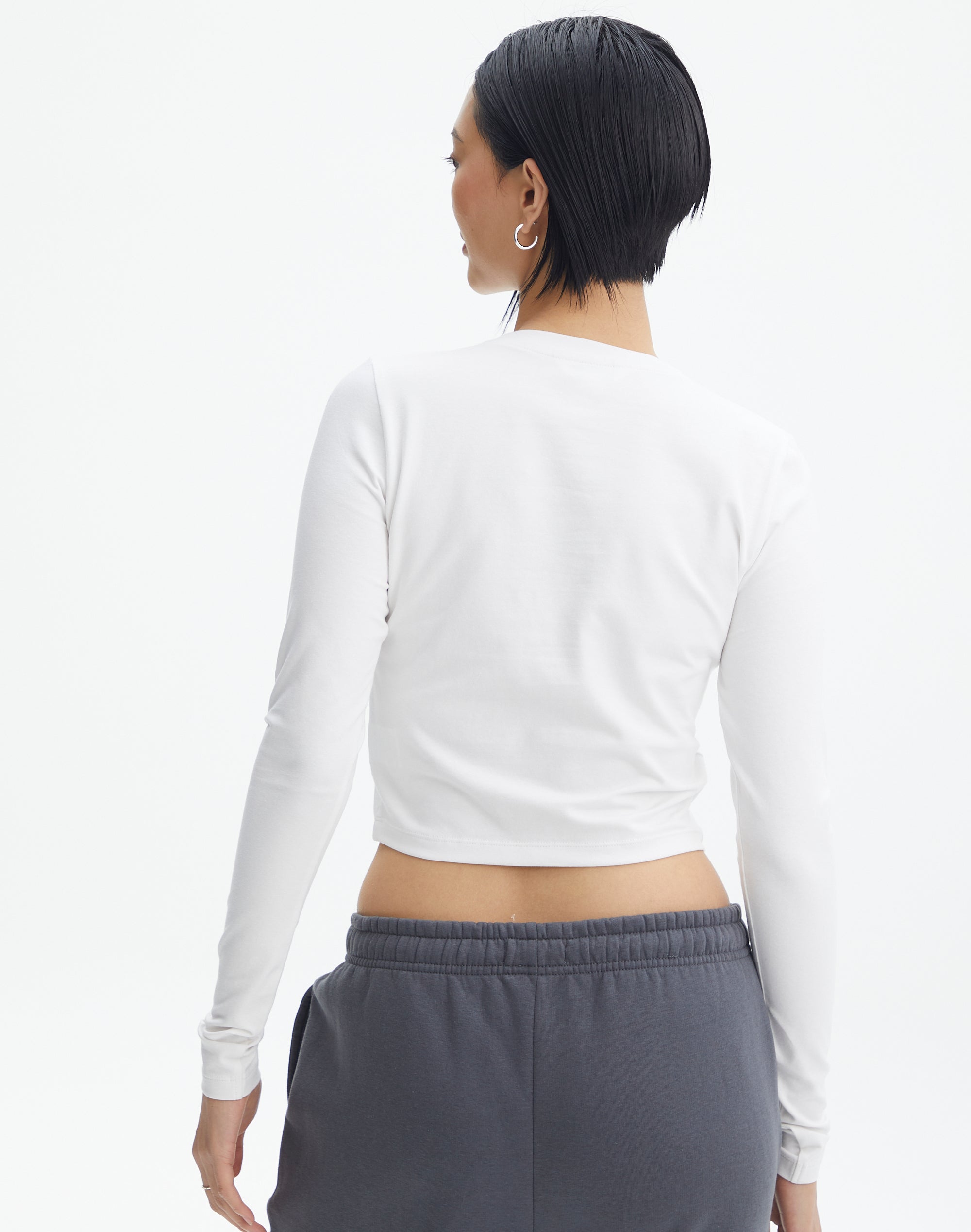 Basic White Rib Longsleeve Crop Top