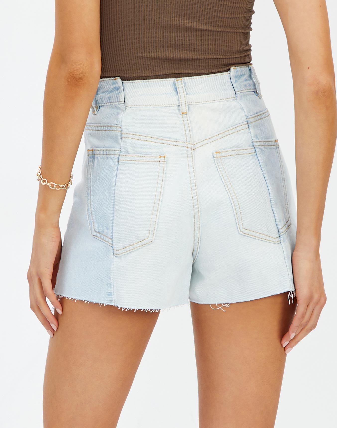 two tone jean shorts