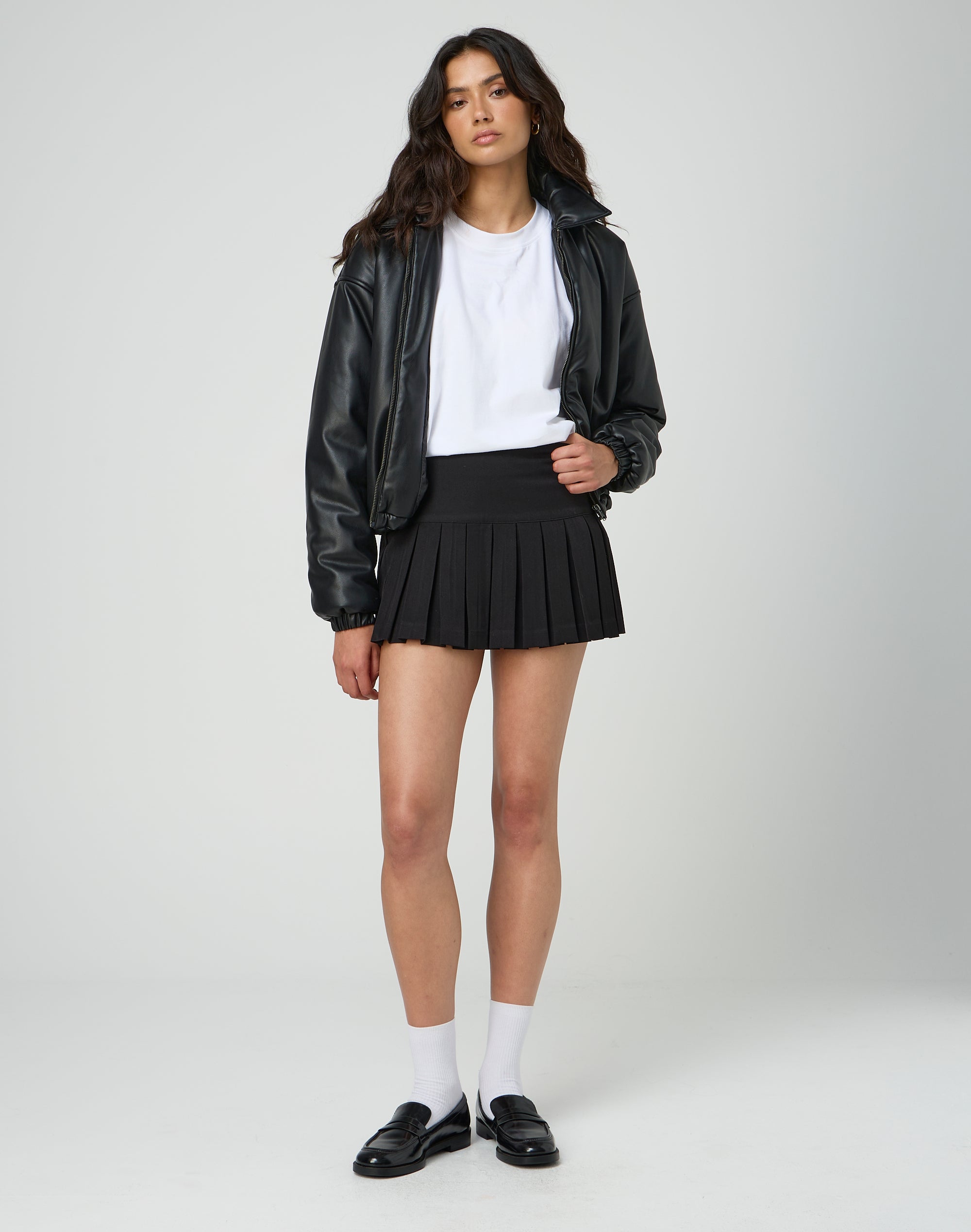 Button Detail Pleated Mini Skirt