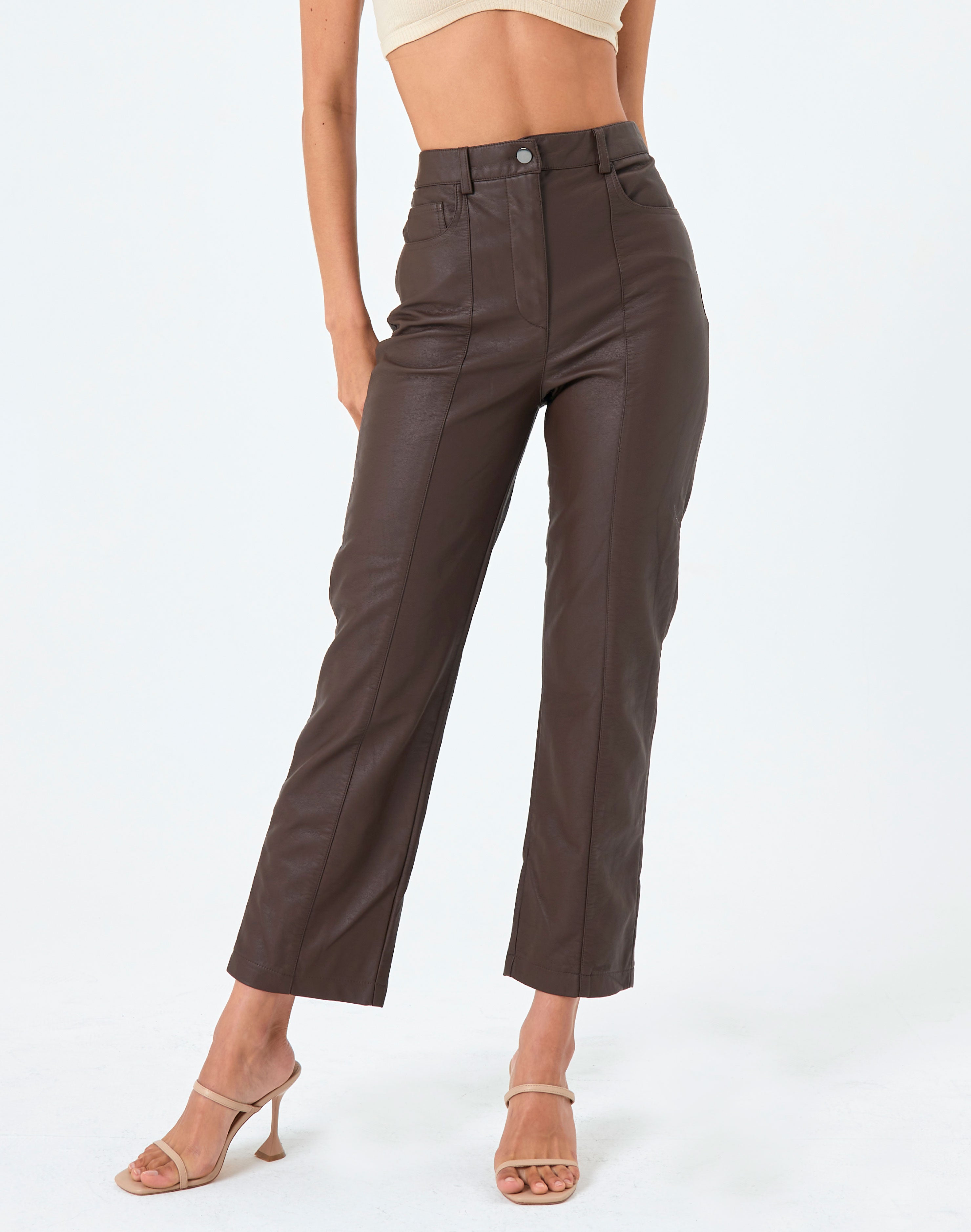 brown pu leather pants