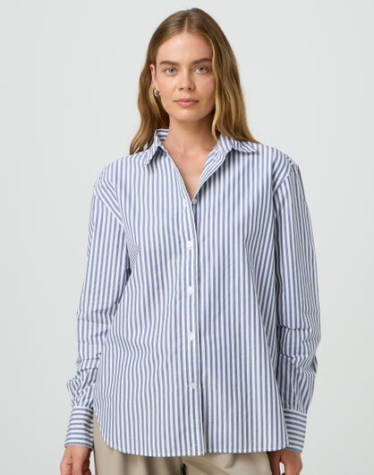 Long Sleeve Button Up Shirt in Ayla Nights Stripe | Glassons