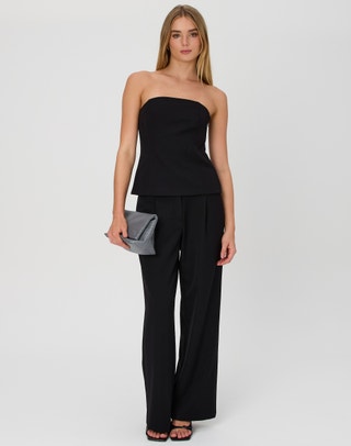 W A N T S Double Buttons Baggy Pants - Black on Garmentory