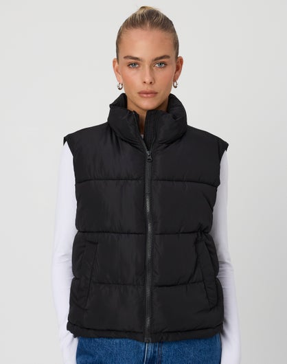 Zip Up Puffer Vest in Black | Glassons