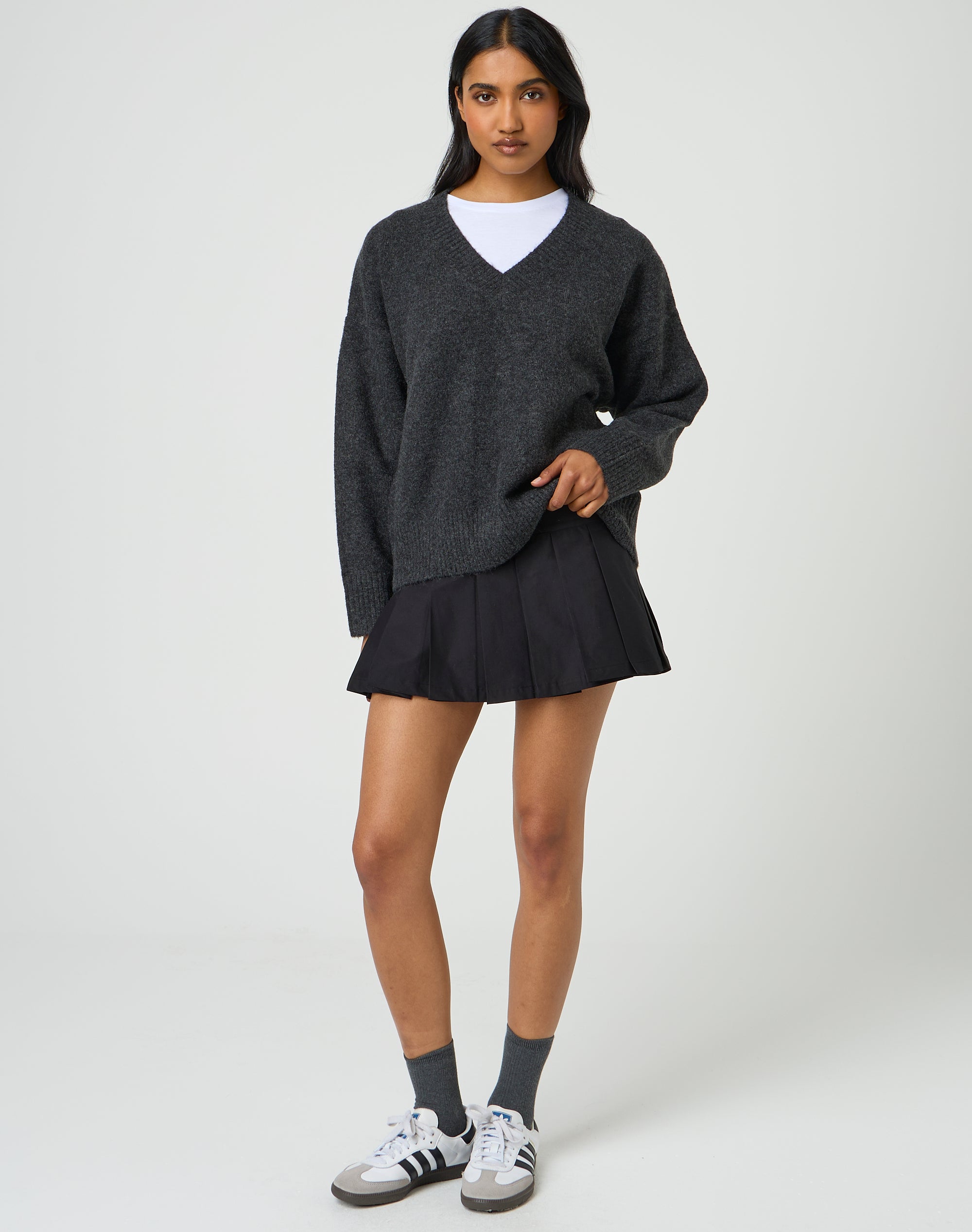 Cotton Pleated Mini Skirt in Black Glassons