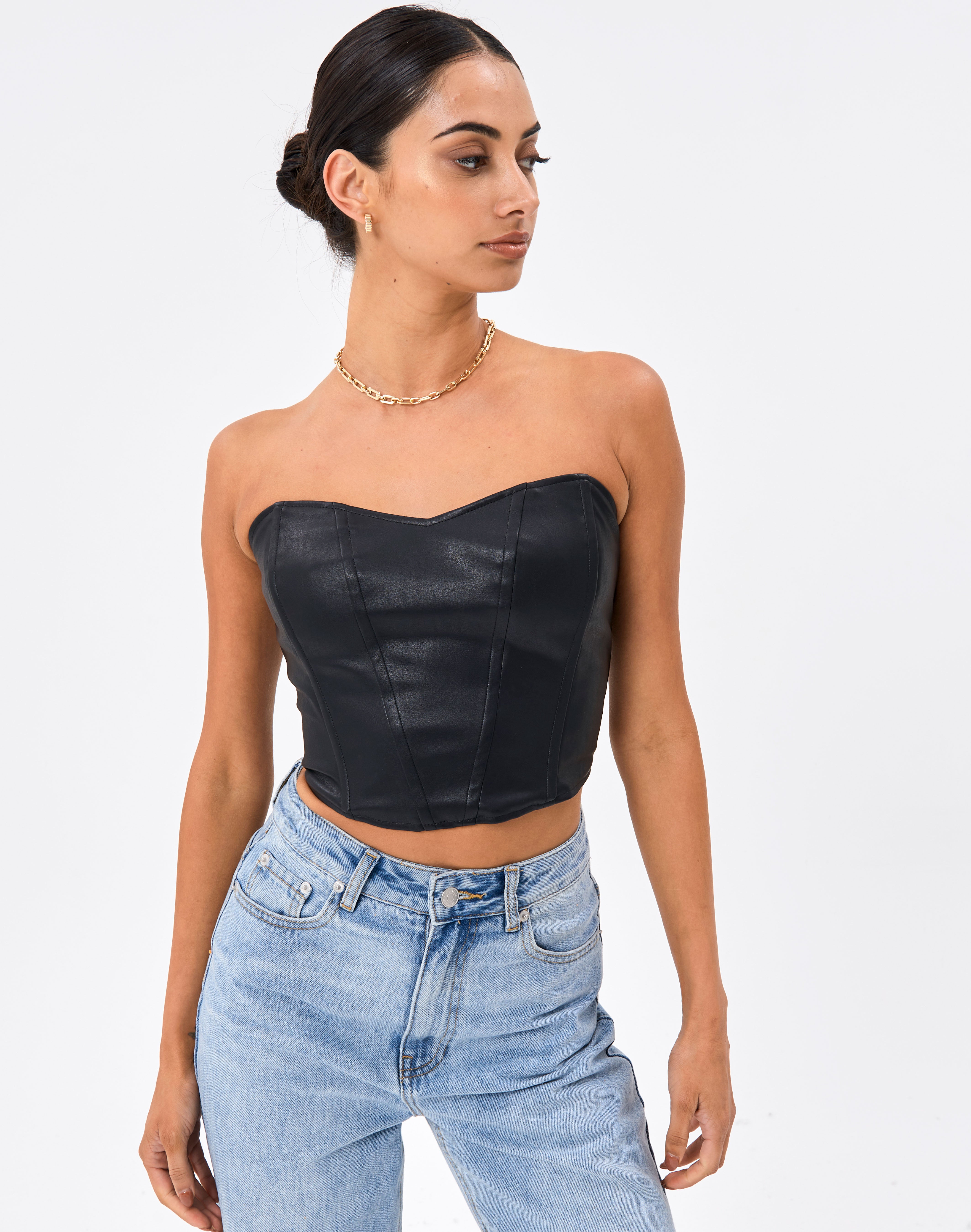 leather strapless top