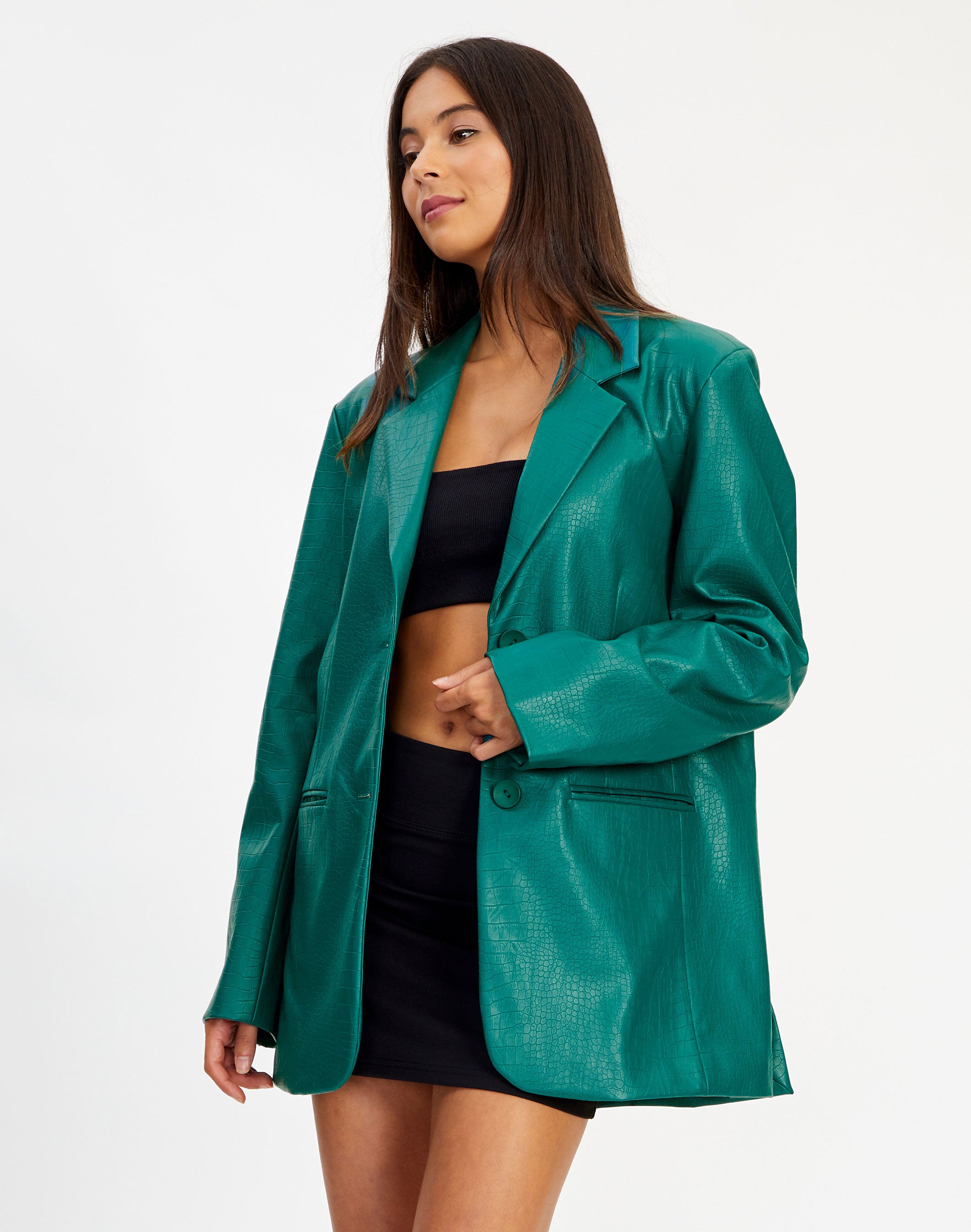 glassons oversized faux leather blazer