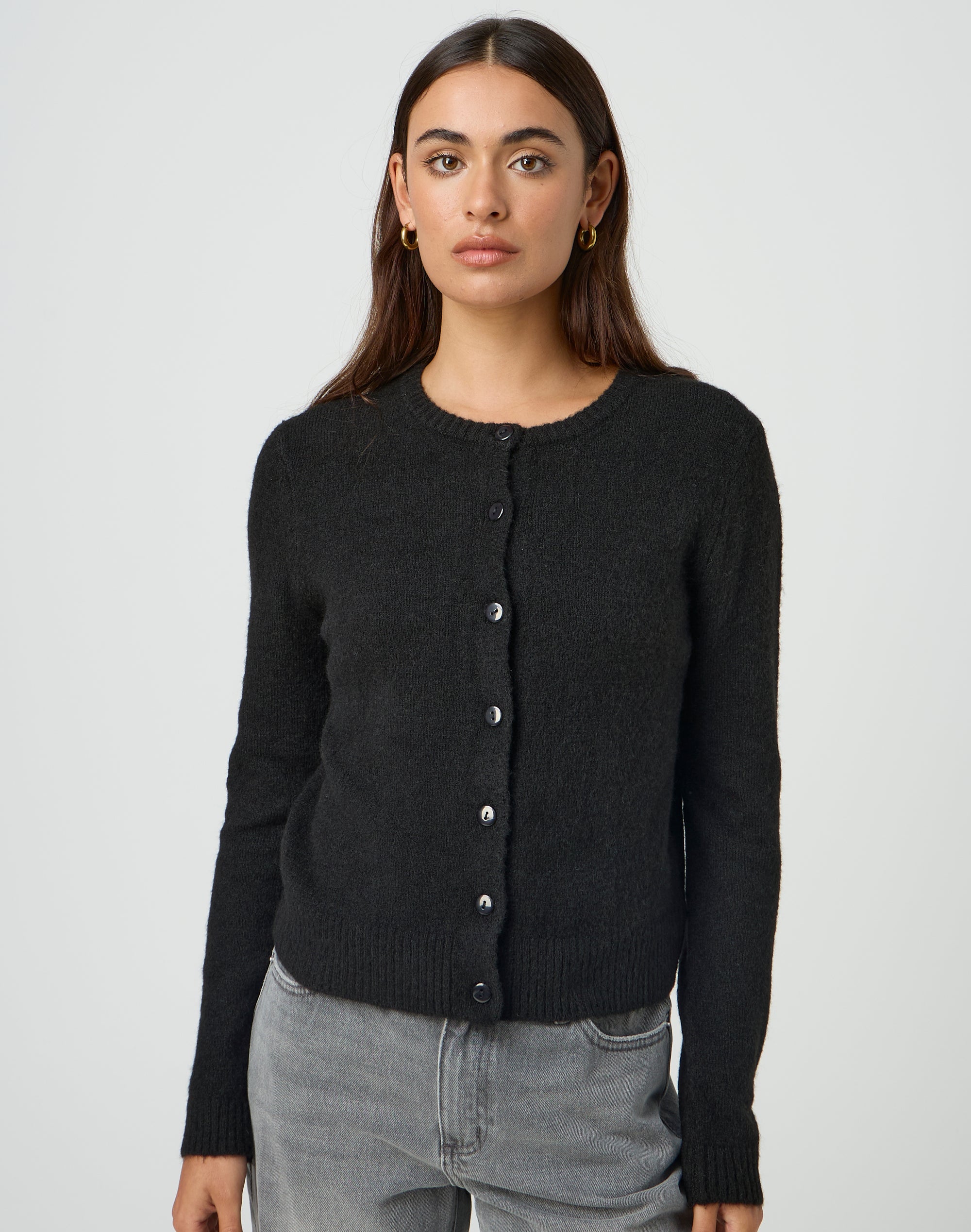 Button Up Knit Cardigan in Black Glassons