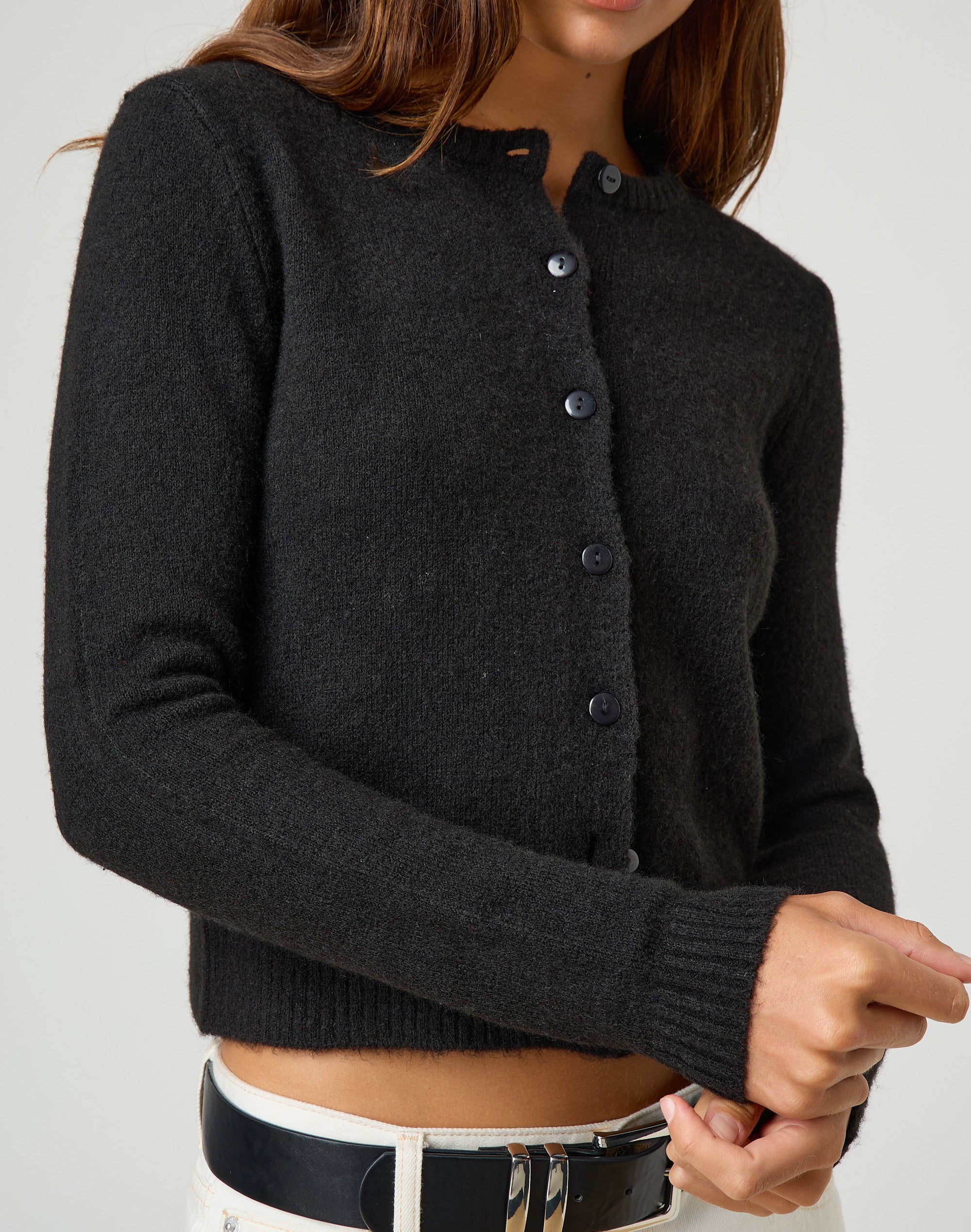 Button Up Knit Cardigan in Black Glassons AU