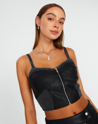 Guess Faux-leather Bustier Top in Black