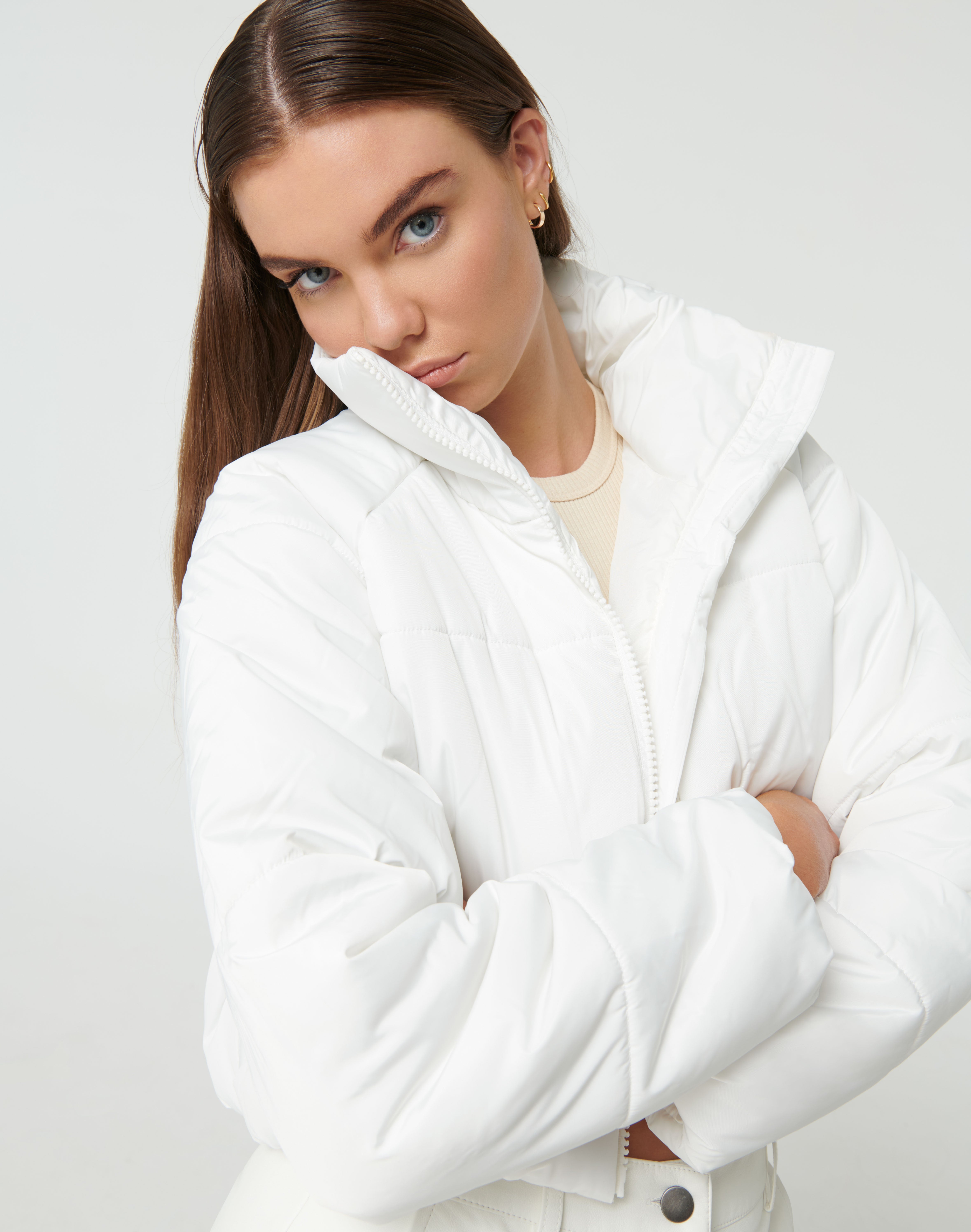 white cropped puffer