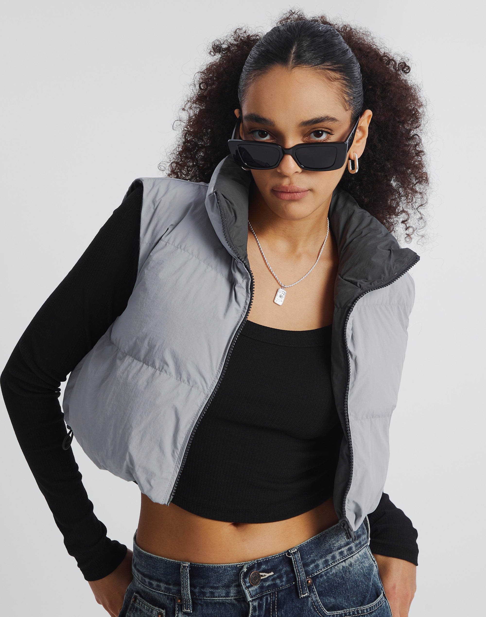 black puffer vest glassons