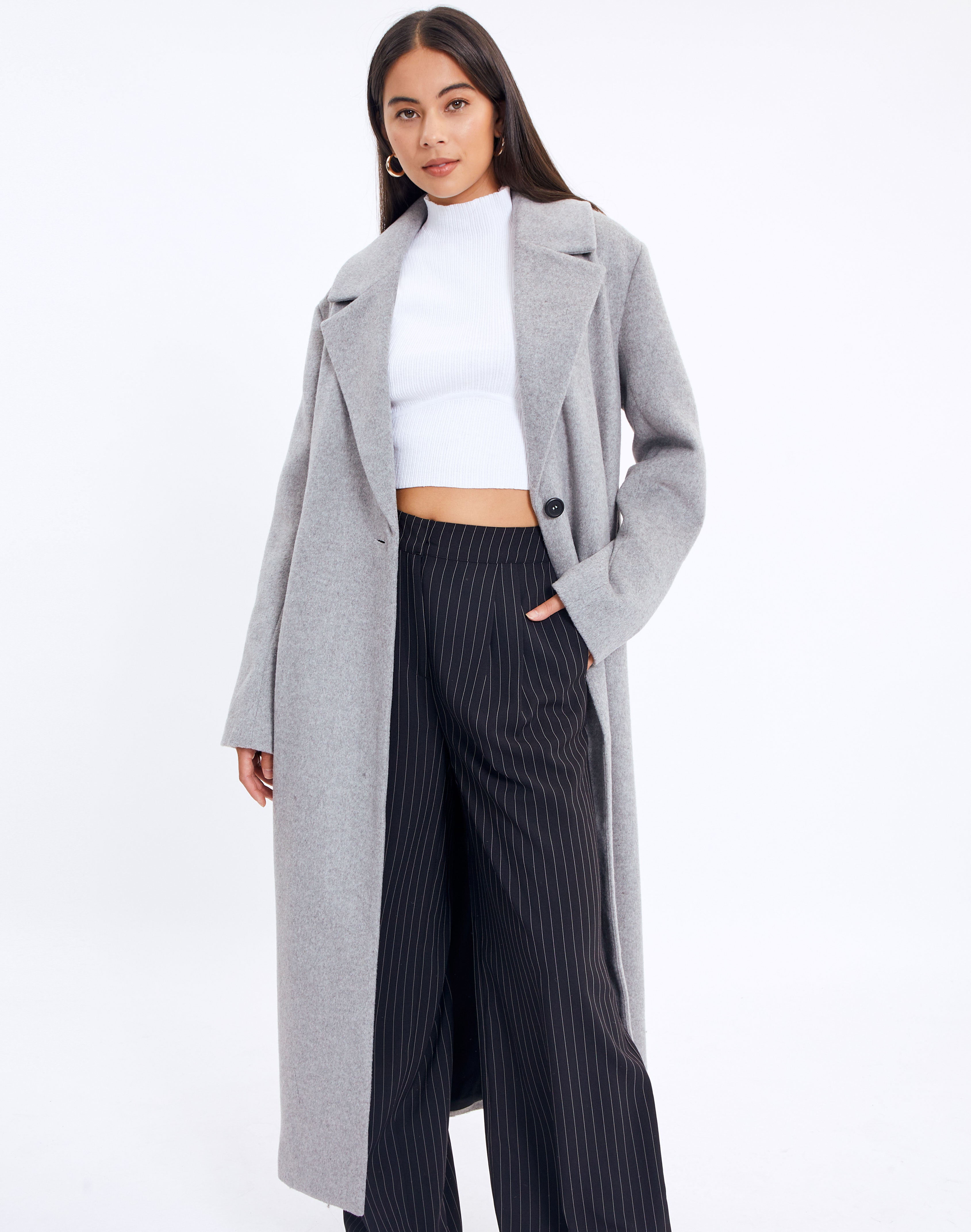 longline grey wool coat